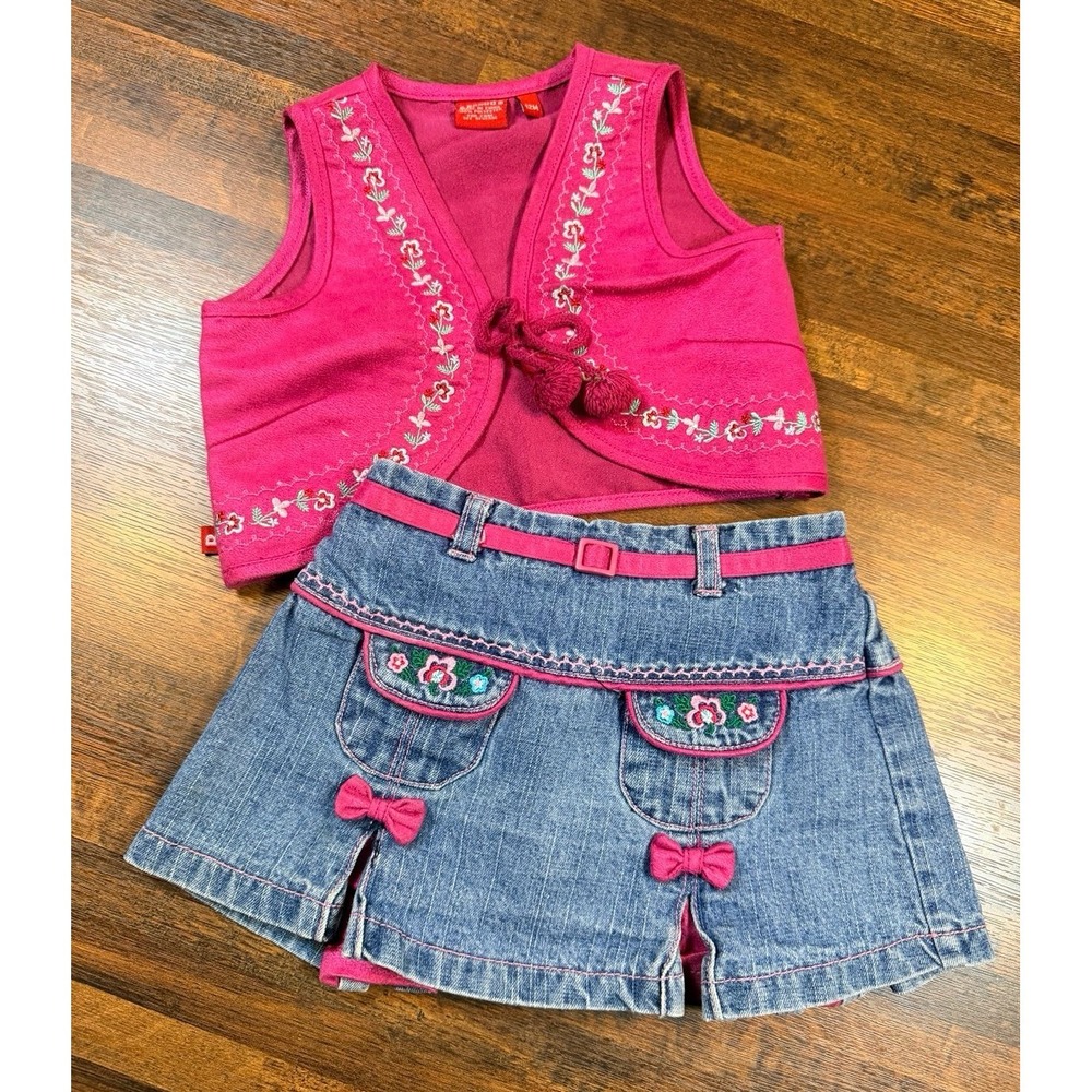 Vintage Y2K baby girl 2 piece denim skirt outfit & vest.  Size 12 months.  CUTE